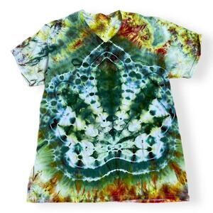 handmade tie dyed unisex tshirt XL pot leaf green gold vneck
